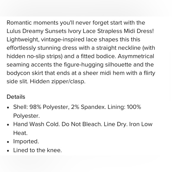 Dreamy Sunsets Ivory Lace Strapless Midi Dress by LULUS size Large L NEW NWT - Picture 6 of 6